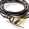 TOGGLE LEATHER WRAP BRACELET / NECKLACE BLACK / BRASS