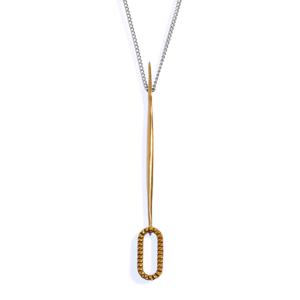 BUBBLE WAND PENDANT BRASS ON SILVER CHAIN