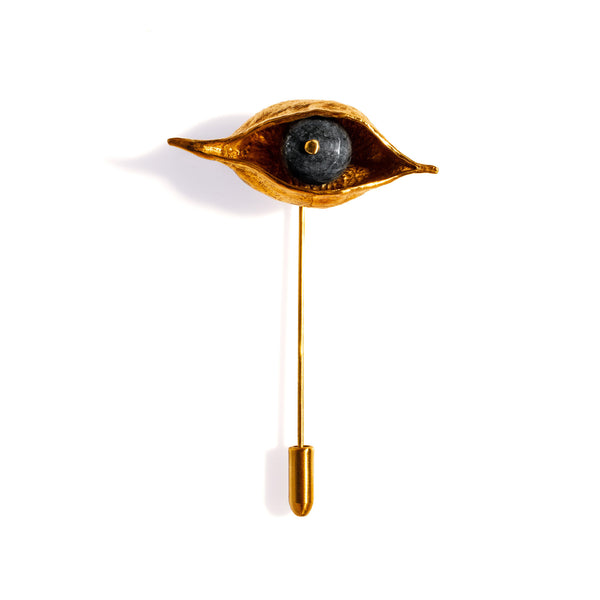 PYRE EYE SAPPHIRE STICK PIN BRASS