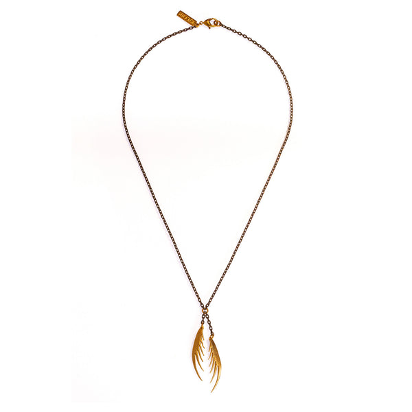 SMALL MANTIS FEATHER DROP NECKLACE BRASS