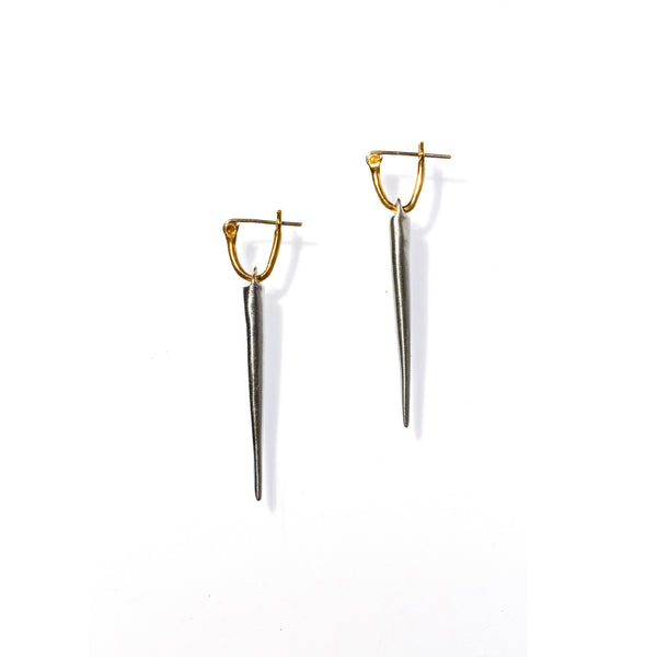 HUGGIE U BRASS HOOPS / SPIKE DROP STERLING
