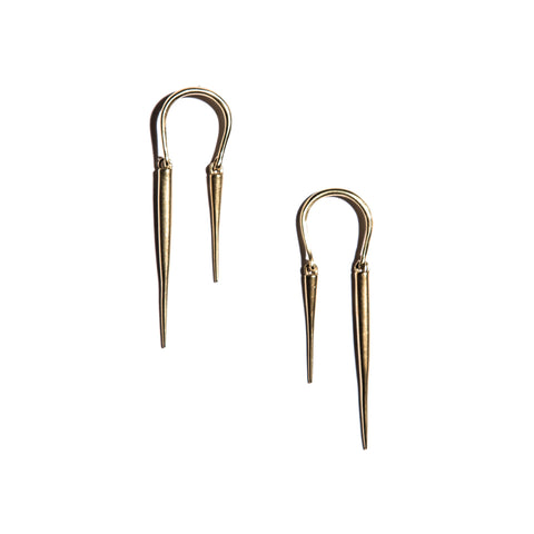 Reverse Horseshoe Earrings W Spike Drops Brass
