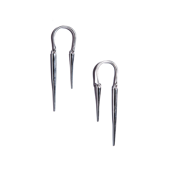 Reverse Horseshoe Earrings W Spike Drops Sterling