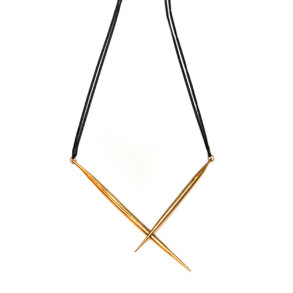 CROSSED BRASS QUILL NECKLACE