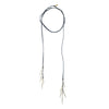 Black Leather Lariat With Twist Spike Fringe Brass