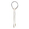 Convex Ellipse Leather Lariat Choker with Spike Drops Brass / Black