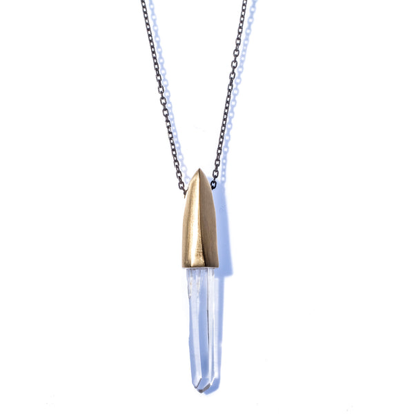 Limited Edition / Large Faceted Crystal Cap Brass / Lemurian Clear Quartz Pendant