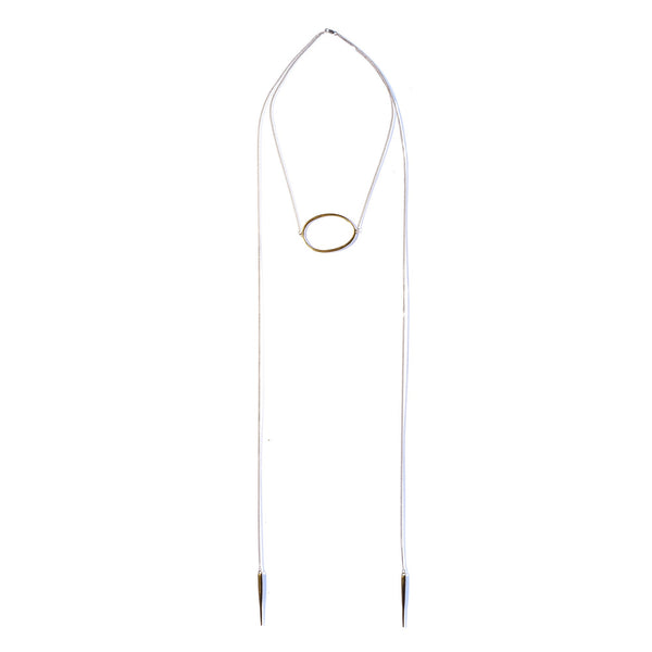 LARGE ELLIPSE W SPIKE DROPS BRASS / SILVER CHAIN