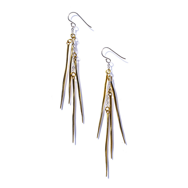 TWIST SPIKE FRINGE DROP EARRINGS SILVER / BRASS