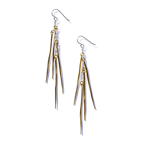 TWIST SPIKE FRINGE DROP EARRINGS SILVER / BRASS