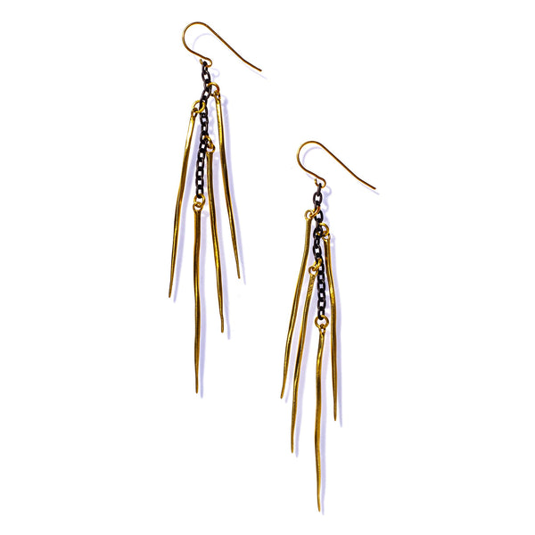 TWIST SPIKE FRINGE DROP EARRINGS BLACKENED / BRASS