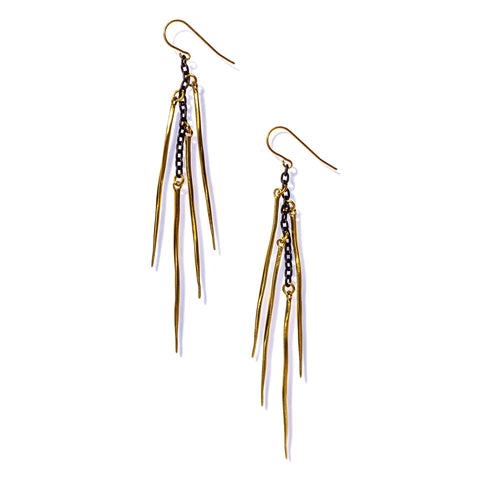 TWIST SPIKE FRINGE DROP EARRINGS BLACKENED / BRASS