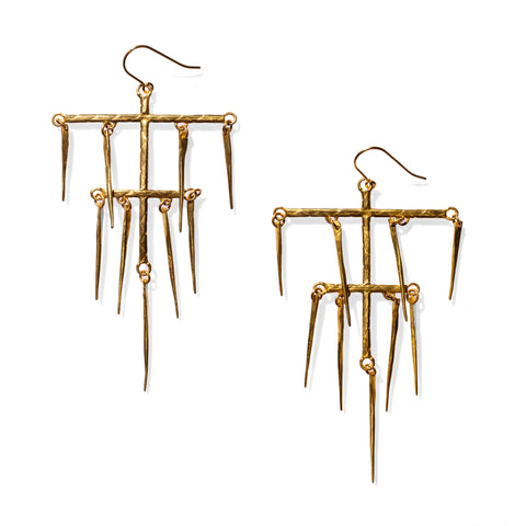 LARGE CHIMES EARRINGS FORGED SPIKES BRASS