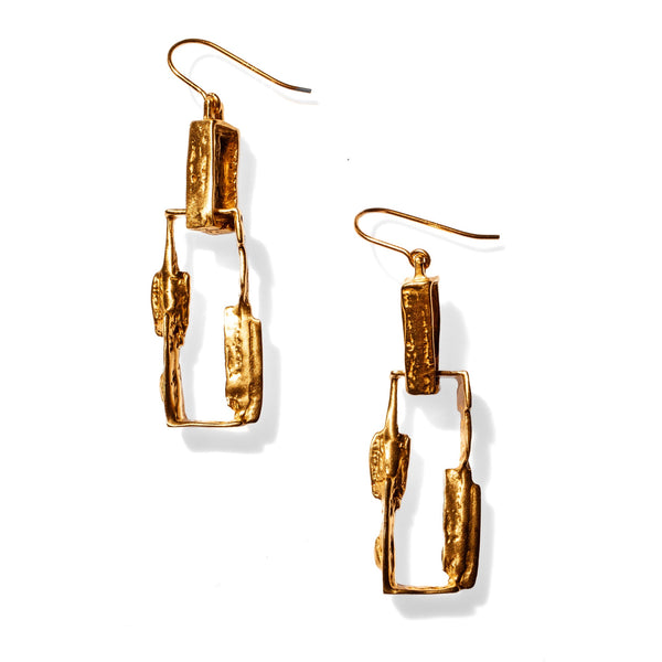 ALATA BOX AND LINK DROP EARRINGS BRASS