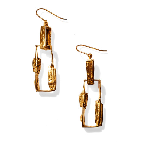 ALATA BOX AND LINK DROP EARRINGS BRASS