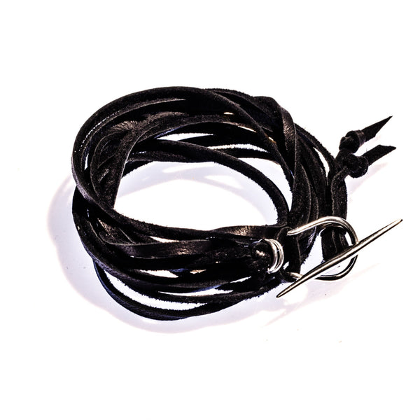 TOGGLE LEATHER WRAP BRACELET / NECKLACE BLACK / STERLING