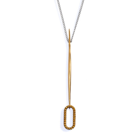 BUBBLE WAND PENDANT BRASS ON SILVER CHAIN