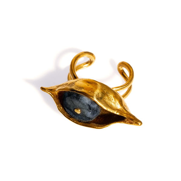 PYRE EYE SAPPHIRE ADJUSTABLE RING BRASS