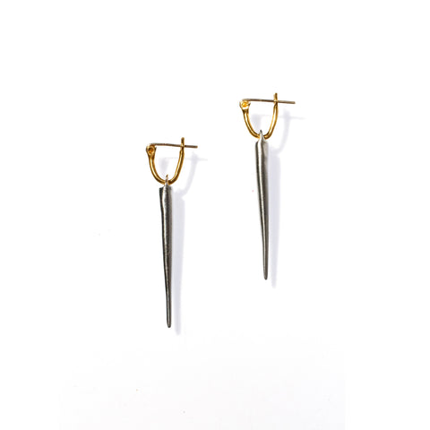 HUGGIE U BRASS HOOPS  / SPIKE DROP STERLING