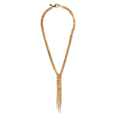 VINTAGE CHAIN LINK TIE DROP NECKLACE BRASS