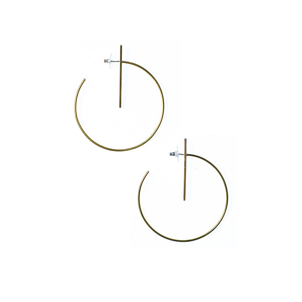 Large Lined Circle Hoops Brass