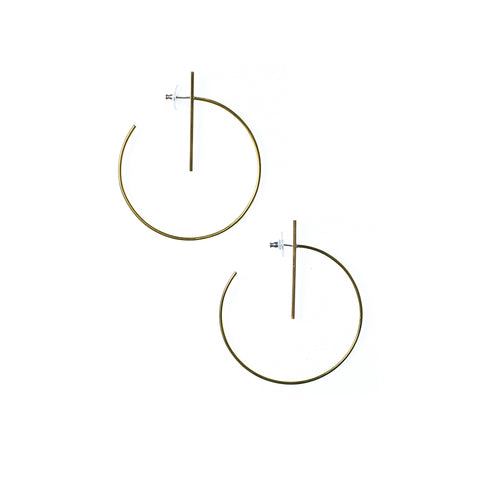 Large Lined Circle Hoops Brass