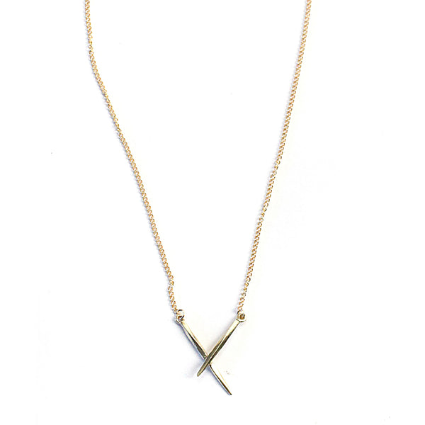 Crossed Twist Spike Necklace Gold