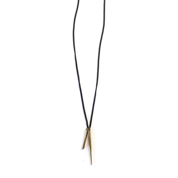 Twist Bar / Spike Charm Necklace Brass