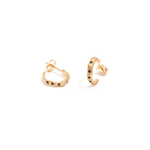 Stoned Thorned Hoops Yellow Gold W Black Diamonds