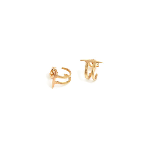 Twist Spike Double Hoops Yellow Gold