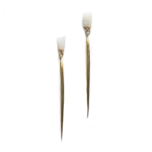 Chalcedony / Brass Quill Drops a collaboration with Hinge Designs
