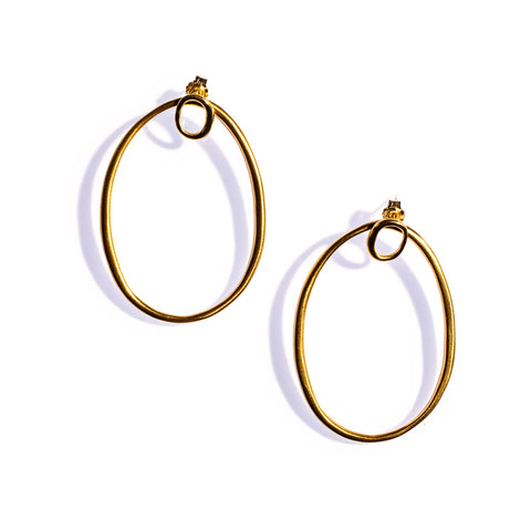 Double Ellipse Ear Jackets Brass