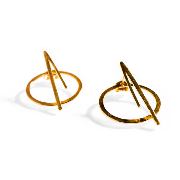 Petite Orbit Flare Studs Yellow Gold