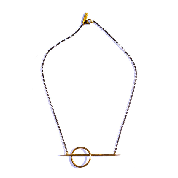 Small Lateral Quill Rising Necklace Brass
