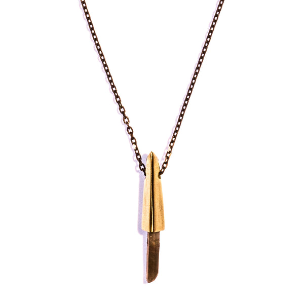 Small Faceted Crystal Cap Brass / Raw Smoky Quartz Pendant