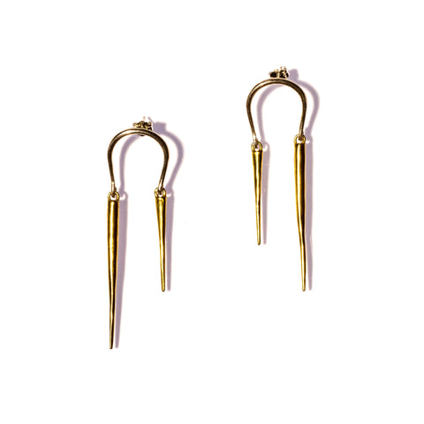 REVERSE HORSESHOE STERLING EARRINGS W SPIKE DROPS BRASS