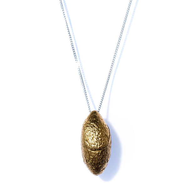 BRASS SILK COCOON LOCKET / SILVER CHAIN