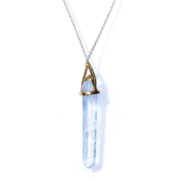 ONE OF A KIND CAGED LEMURIAN QUARTZ IN 10K YELLOW GOLD