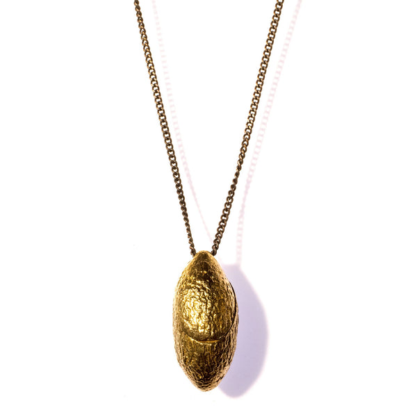 BRASS SILK COCOON LOCKET / BRASS CHAIN