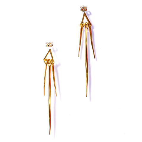 SMALL TRIANGLE MULTI TWIST SPIKE DROP EARRINGS BRASS